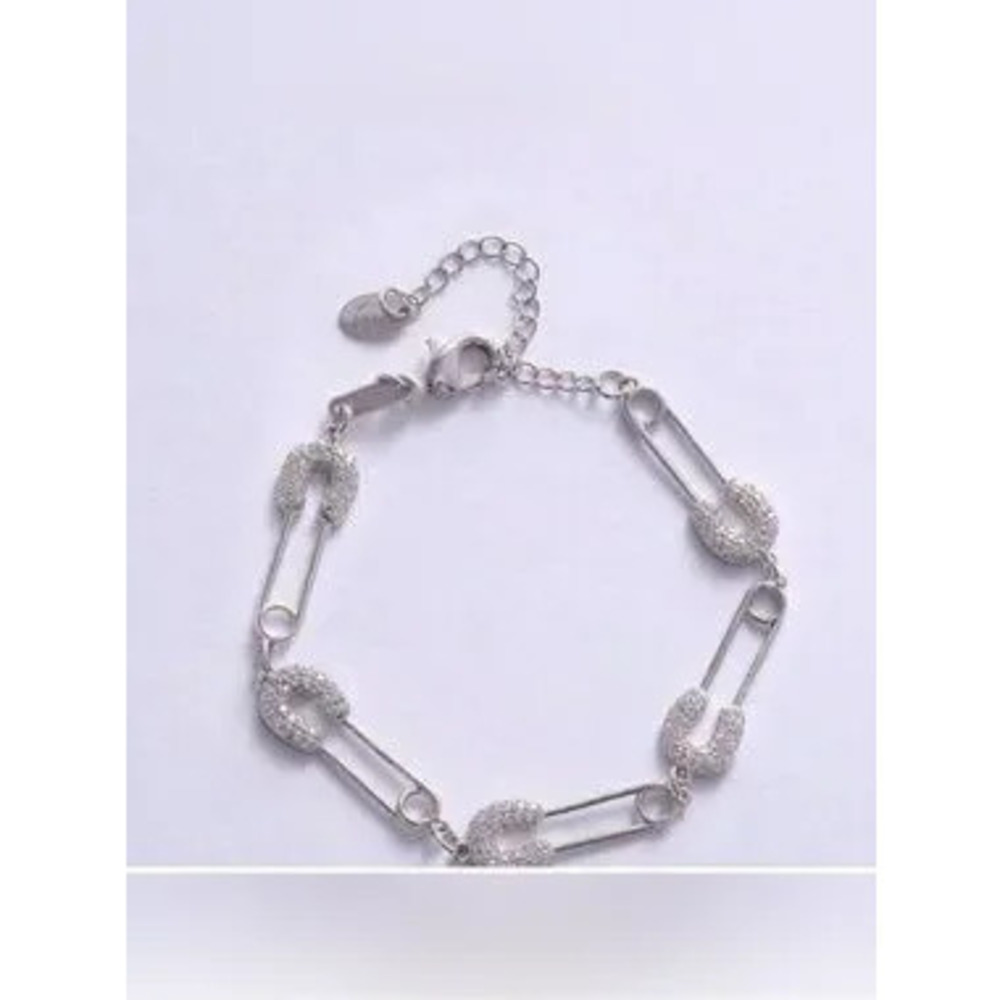 Silver Safety Pin Link Bracelet